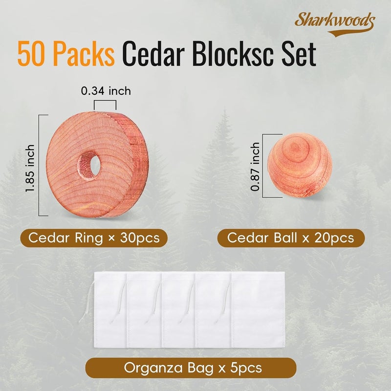 SHARKWOODS Cedar Blocks for Clothes Storage 50 Pack - 100% Natural Aromatic Cedar Rings and Balls for Closets & Drawers Freshener (30 Rings & 20 Balls) - Image 2